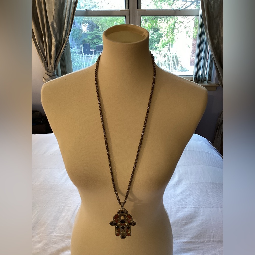 Theodora & Callum Antique Silver Red Hamsa Necklace